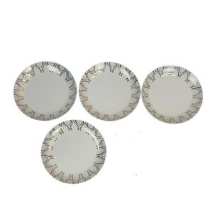 Mingle Appetizer/Dessert Plates Set 4 White Gold Silver Dotted Geometric 6.25 in